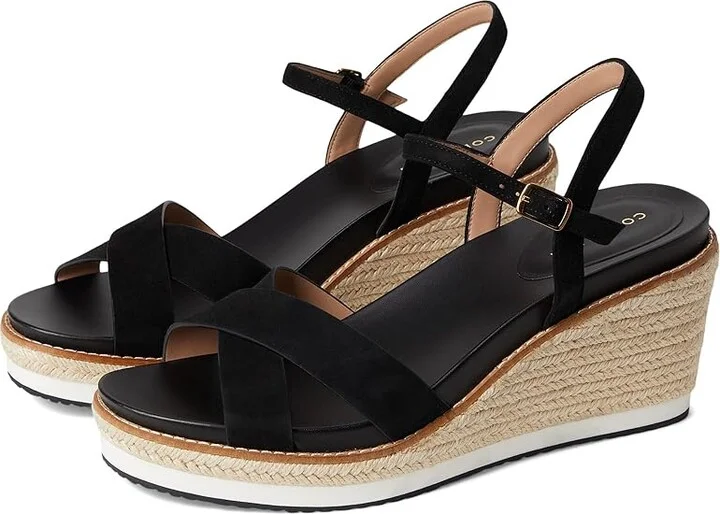 Cole Haan Cloudfeel Silvee Espadrille Wedges 75mm Women's Sandals Black Suede : 8.5 B - Medium, Leather/Rubber