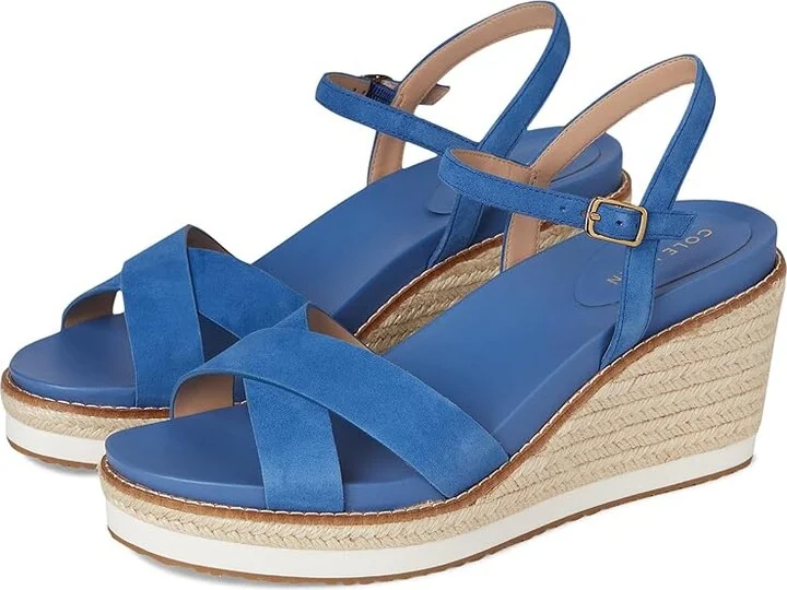 Cole Haan Cloudfeel Silvee Espadrille Wedges 75mm Women's Sandals Dutchblue Suede : 9.5 B - Medium, Leather/Rubber