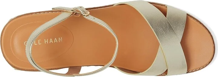 Cole Haan Cloudfeel Silvee Espadrille Wedges 75mm Women's Sandals Soft Gold Leather : 7 B - Medium, Leather/Rubber - Image 2