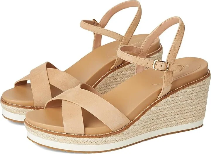 Cole Haan Cloudfeel Silvee Espadrille Wedges 75mm Women's Sandals Tuscan Sand Suede : 10 B - Medium, Leather/Rubber