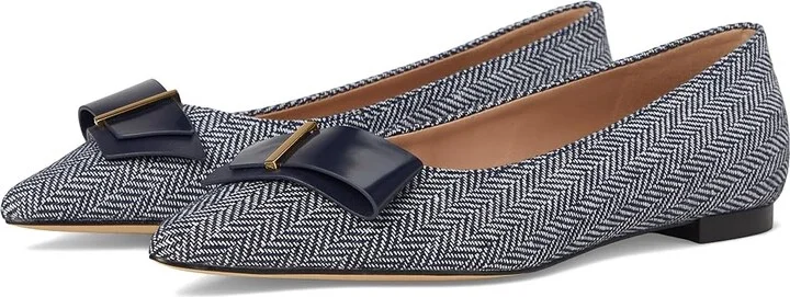 Cole Haan Felicia Bow Ballet Flats Women's Shoes Midnight Moon Herringbone Textile : 8 B - Medium, Leather