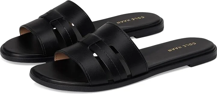 Cole Haan Flynn Slotted Slides Women's Flat Shoes Black Leather : 10 B - Medium