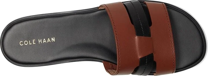 Cole Haan Flynn Slotted Slides Women's Flat Shoes Dark Cuoio/Black Leather : 6.5 B - Medium - Image 2