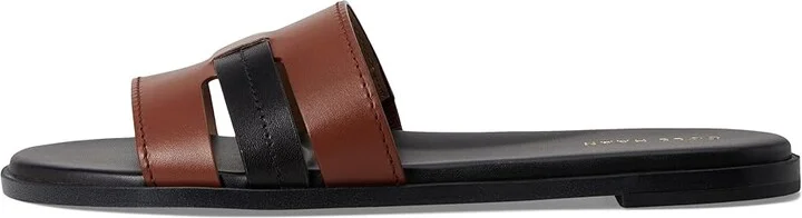 Cole Haan Flynn Slotted Slides Women's Flat Shoes Dark Cuoio/Black Leather : 6.5 B - Medium - Image 6