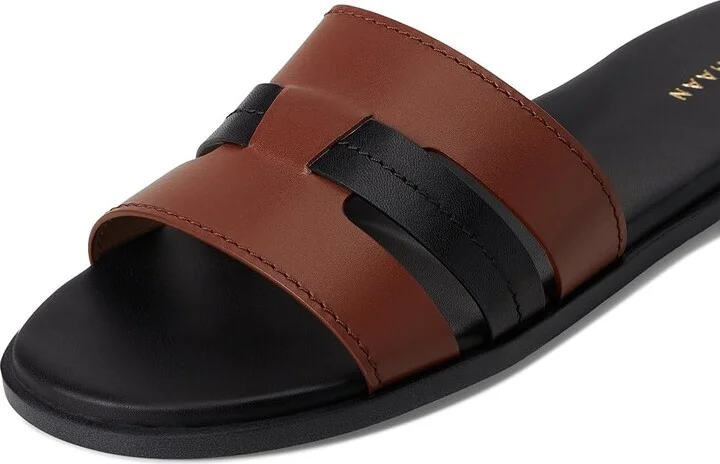 Cole Haan Flynn Slotted Slides Women's Flat Shoes Dark Cuoio/Black Leather : 6.5 B - Medium - Image 7