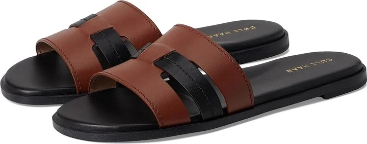 Cole Haan Flynn Slotted Slides Women's Flat Shoes Dark Cuoio/Black Leather : 6.5 B - Medium