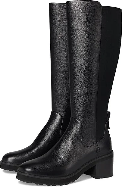 Cole Haan Gema Tall Lug Boot Extended Calf Women's Boots Black Leather : 8.5 B - Medium