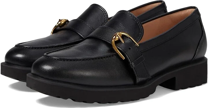 Cole Haan Giana Buckle Loafers Women's Flat Shoes Black Leather : 8 B - Medium