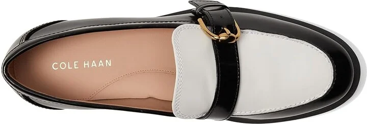 Cole Haan Giana Buckle Loafers Women's Flat Shoes Black/White Leather : 9 B - Medium - Image 2