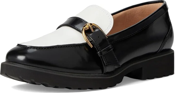 Cole Haan Giana Buckle Loafers Women's Flat Shoes Black/White Leather : 9 B - Medium - Image 5