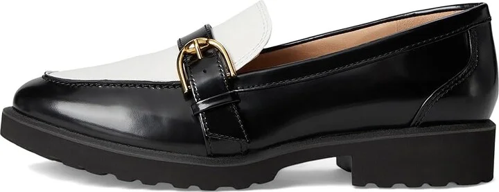 Cole Haan Giana Buckle Loafers Women's Flat Shoes Black/White Leather : 9 B - Medium - Image 6
