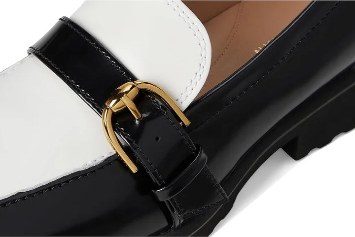 Cole Haan Giana Buckle Loafers Women's Flat Shoes Black/White Leather : 9 B - Medium - Image 7