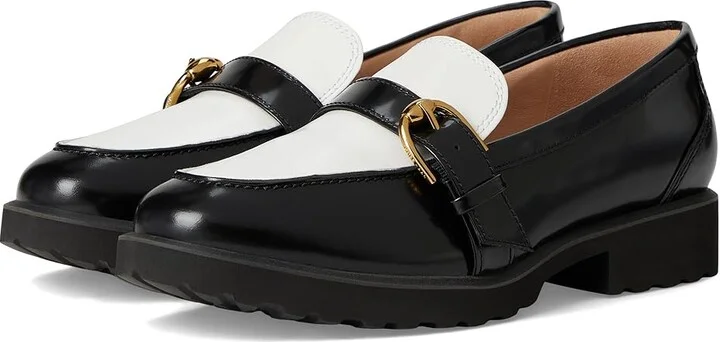 Cole Haan Giana Buckle Loafers Women's Flat Shoes Black/White Leather : 9 B - Medium