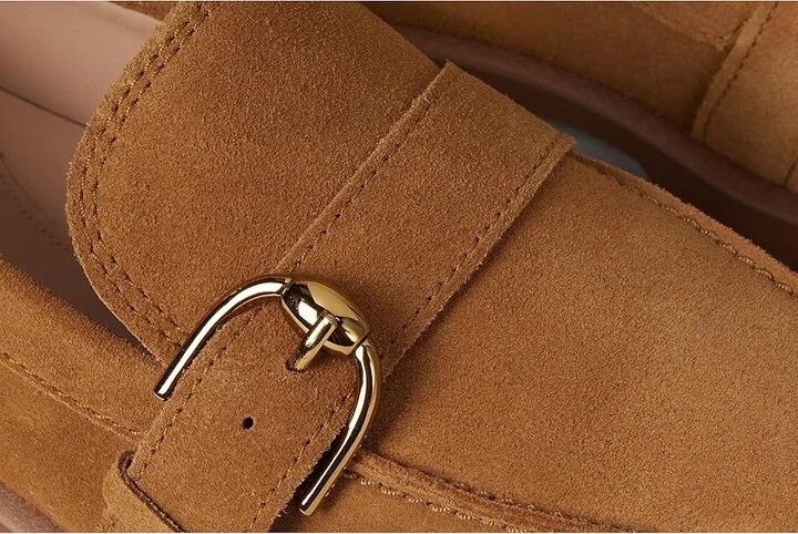 Cole Haan Giana Buckle Loafers Women's Flat Shoes Golden Honey Suede : 6 B - Medium, Leather - Image 7