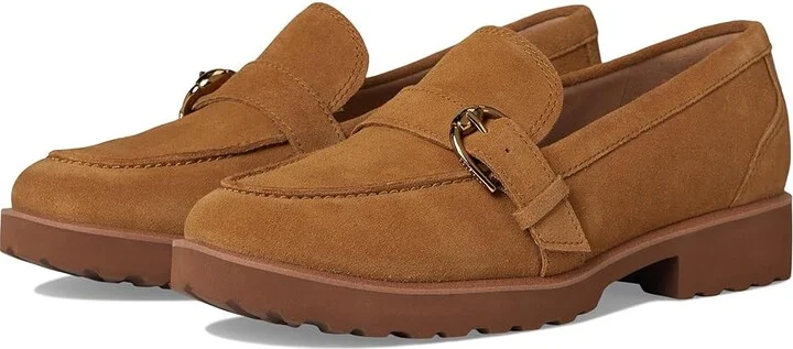 Cole Haan Giana Buckle Loafers Women's Flat Shoes Golden Honey Suede : 6 B - Medium, Leather