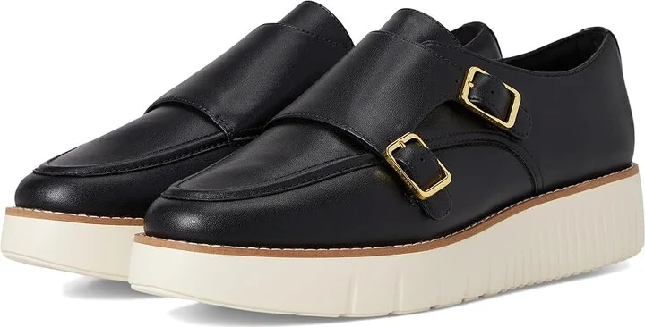 Cole Haan Grand City Platform Monk Strap Women's Shoes Black/Ivory : 6.5 B - Medium, Leather