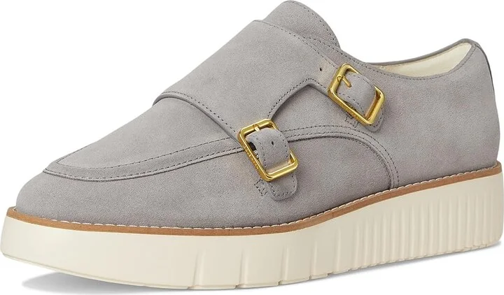 Cole Haan Grand City Platform Monk Strap Women's Shoes Frost Gray Suede/Ivory : 6.5 B - Medium, Leather - Image 5