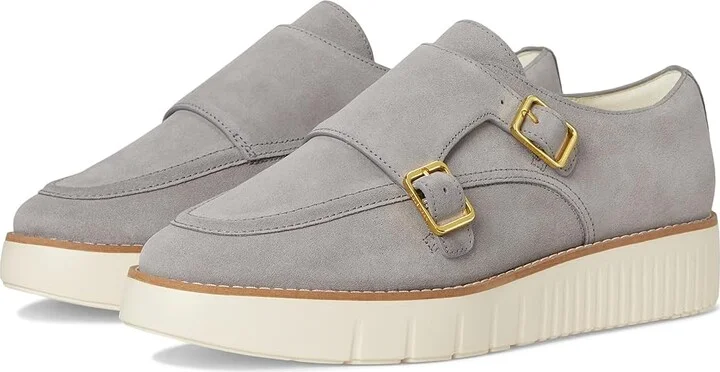 Cole Haan Grand City Platform Monk Strap Women's Shoes Frost Gray Suede/Ivory : 6.5 B - Medium, Leather