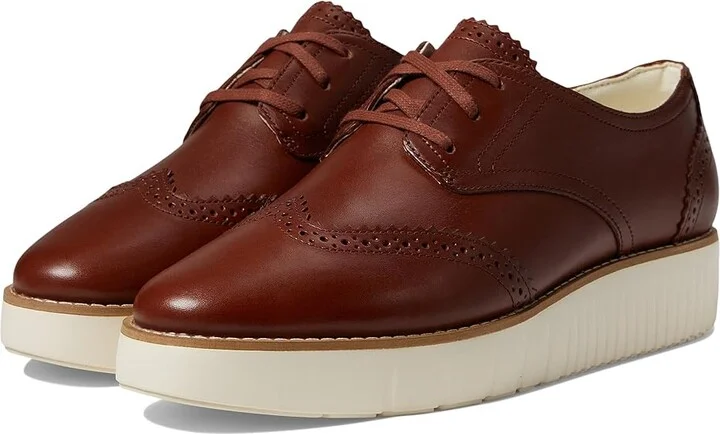 Cole Haan Grand City Platform Oxford Women's Flat Shoes Dark Cuoio/Ivory : 8.5 B - Medium, Leather