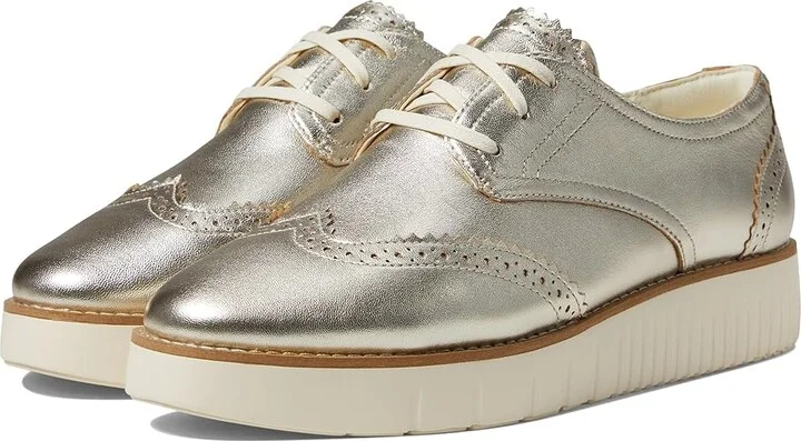 Cole Haan Grand City Platform Oxford Women's Flat Shoes Soft Gold Talca/Ivory : 6 B - Medium, Leather