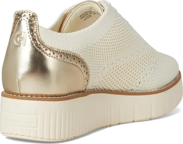 Cole Haan Grand City Platform Stitchlite Oxfords Women's Flat Shoes Ivory Knit/Soft Gold Metallic/Ivory : 11 B - Medium - Image 4