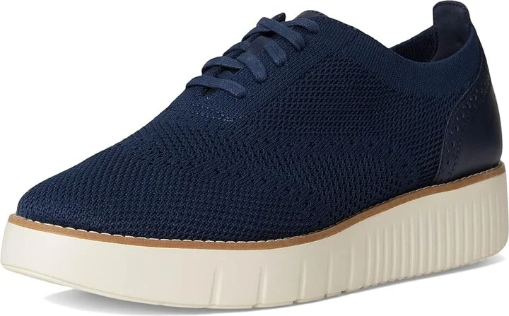 Cole Haan Grand City Platform Stitchlite Oxfords Women's Flat Shoes Navy Knit/Ivory : 8.5 B - Medium, Latex/Leather/Rubber - Image 5