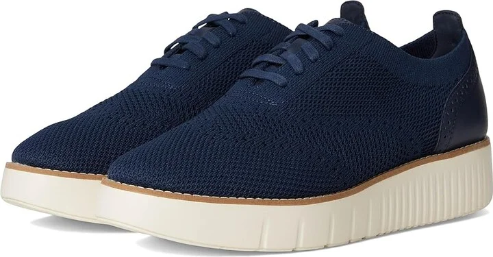 Cole Haan Grand City Platform Stitchlite Oxfords Women's Flat Shoes Navy Knit/Ivory : 8.5 B - Medium, Latex/Leather/Rubber
