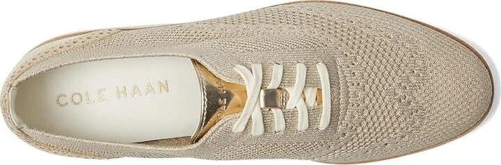 Cole Haan Grand City Platform Stitchlite Oxfords Women's Flat Shoes Rye/Gold Metallic Knit/Ivory : 9 B - Medium, Latex/Leather/Rubber - Image 2