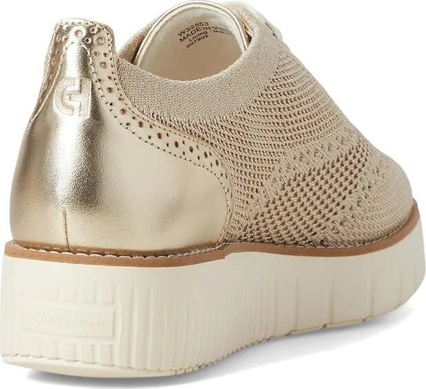 Cole Haan Grand City Platform Stitchlite Oxfords Women's Flat Shoes Rye/Gold Metallic Knit/Ivory : 9 B - Medium, Latex/Leather/Rubber - Image 4