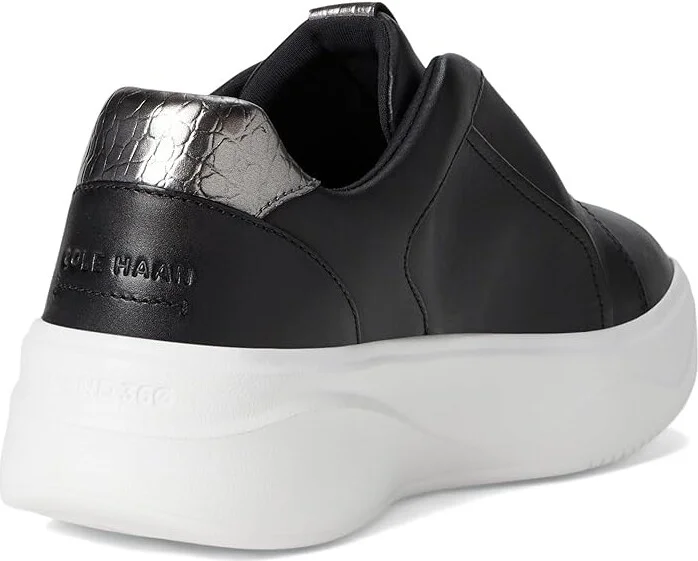 Cole Haan Grandpro Demi Slip-On Sneakers Women's Shoes Black/Opticptic White : 5 C - Wide, Leather - Image 4