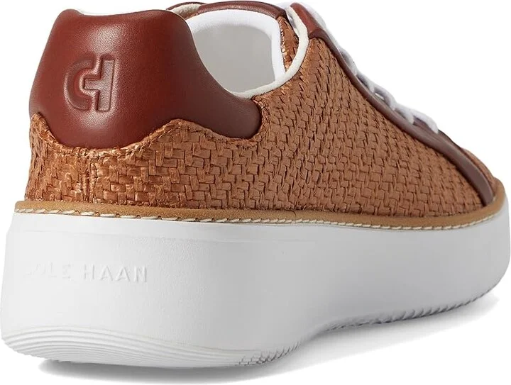 Cole Haan Grandpro Topspin Sneaker Women's Shoes Dark Raffia/Dark Cuoio/White : 9.5 C - Wide, Textile/Leather - Image 4