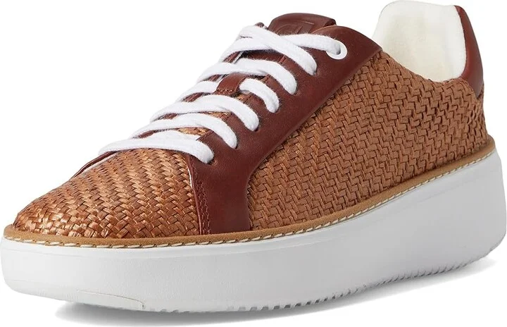 Cole Haan Grandpro Topspin Sneaker Women's Shoes Dark Raffia/Dark Cuoio/White : 9.5 C - Wide, Textile/Leather - Image 5