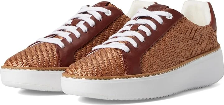 Cole Haan Grandpro Topspin Sneaker Women's Shoes Dark Raffia/Dark Cuoio/White : 9.5 C - Wide, Textile/Leather