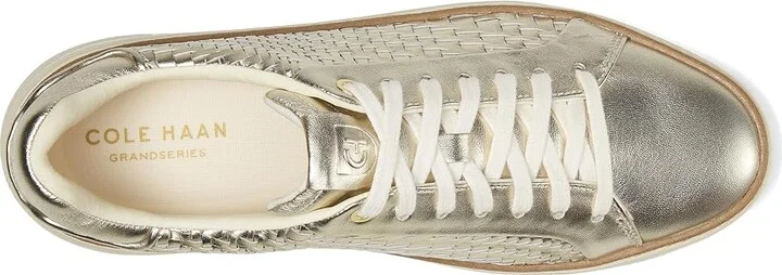Cole Haan Grandpro Topspin Sneaker Women's Shoes Soft Gold Genevieve Weave Leather/Ivory : 8 C - Wide, Textile/Leather - Image 2