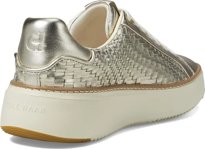 Cole Haan Grandpro Topspin Sneaker Women's Shoes Soft Gold Genevieve Weave Leather/Ivory : 8 C - Wide, Textile/Leather - Image 4