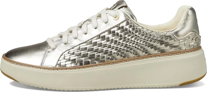 Cole Haan Grandpro Topspin Sneaker Women's Shoes Soft Gold Genevieve Weave Leather/Ivory : 8 C - Wide, Textile/Leather - Image 6