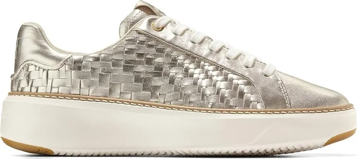 Cole Haan Grandpro Topspin Sneaker Women's Shoes Soft Gold Genevieve Weave Leather/Ivory : 8 C - Wide, Textile/Leather - Image 7