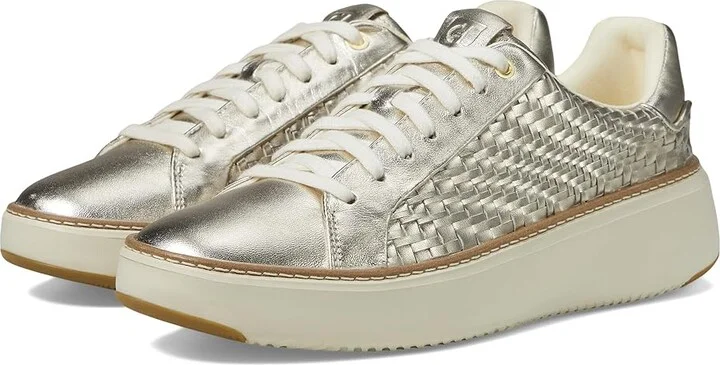Cole Haan Grandpro Topspin Sneaker Women's Shoes Soft Gold Genevieve Weave Leather/Ivory : 8 C - Wide, Textile/Leather