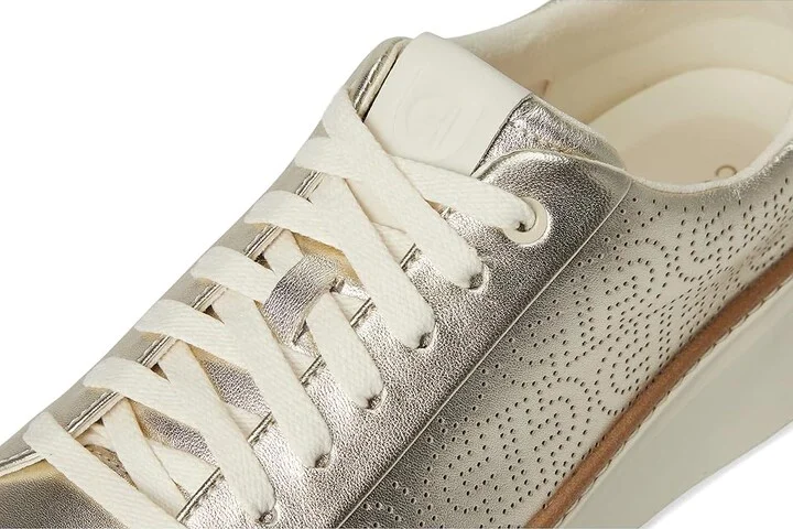 Cole Haan Grandpro Topspin Sneaker Women's Shoes Soft Gold Metallic/Perf Leather/Ivory : 6.5 B - Medium, Textile/Leather - Image 7