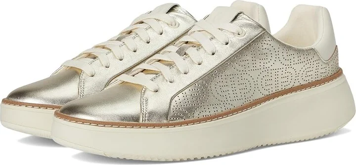 Cole Haan Grandpro Topspin Sneaker Women's Shoes Soft Gold Metallic/Perf Leather/Ivory : 6.5 B - Medium, Textile/Leather