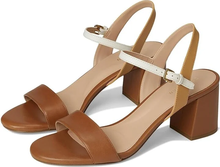 Cole Haan Josie Block Heel Sandals 65mm Women's Shoes British Tan Leather : 9.5 B - Medium, Rubber