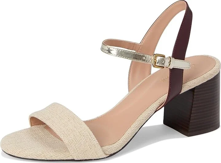 Cole Haan Josie Block Heel Sandals 65mm Women's Shoes Canvas/Bloodstone Leather/Soft Gold Specchio : 8.5 B - Medium, Rubber - Image 5