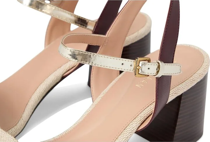 Cole Haan Josie Block Heel Sandals 65mm Women's Shoes Canvas/Bloodstone Leather/Soft Gold Specchio : 8.5 B - Medium, Rubber - Image 7