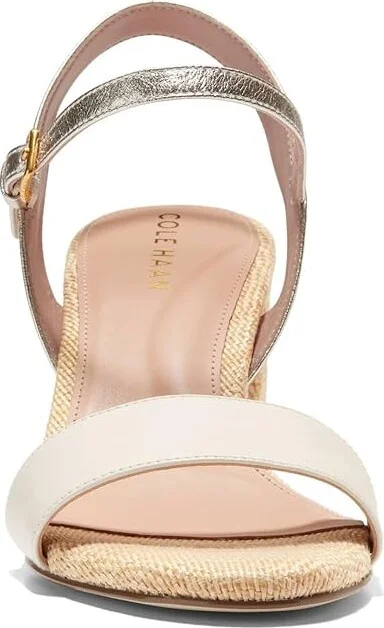 Cole Haan Josie Block Heel Sandals 65mm Women's Shoes Ivory/Soft Gold Leather/Natural Woven : 8.5 B - Medium - Image 5