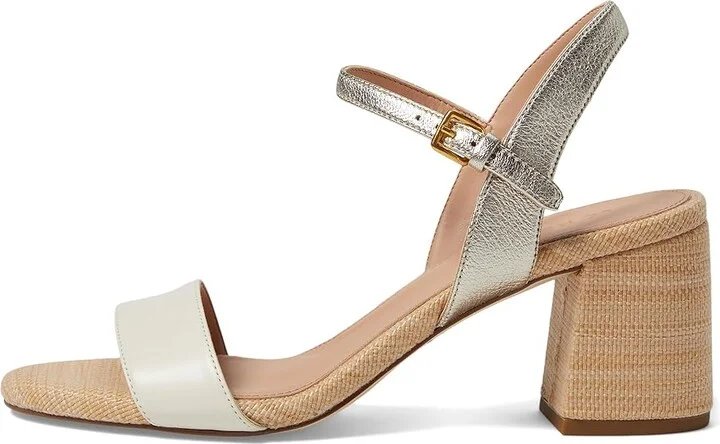 Cole Haan Josie Block Heel Sandals 65mm Women's Shoes Ivory/Soft Gold Leather/Natural Woven : 8.5 B - Medium - Image 6