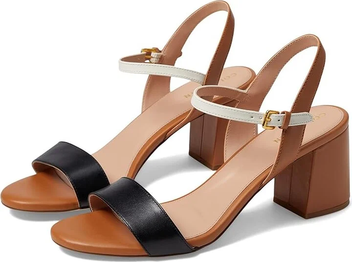 Cole Haan Josie Block Heel Sandals 65mm Women's Shoes Pecan/Ivory/Black Leather : 10 B - Medium