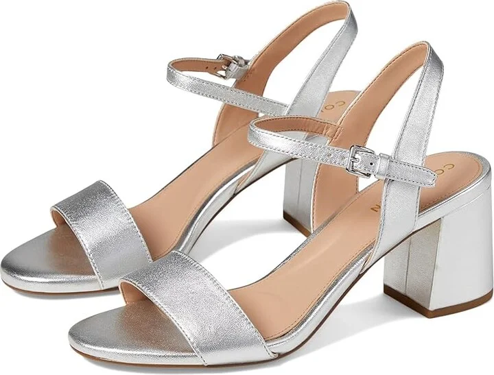 Cole Haan Josie Block Heel Sandals 65mm Women's Shoes Silver Leather : 10 B - Medium