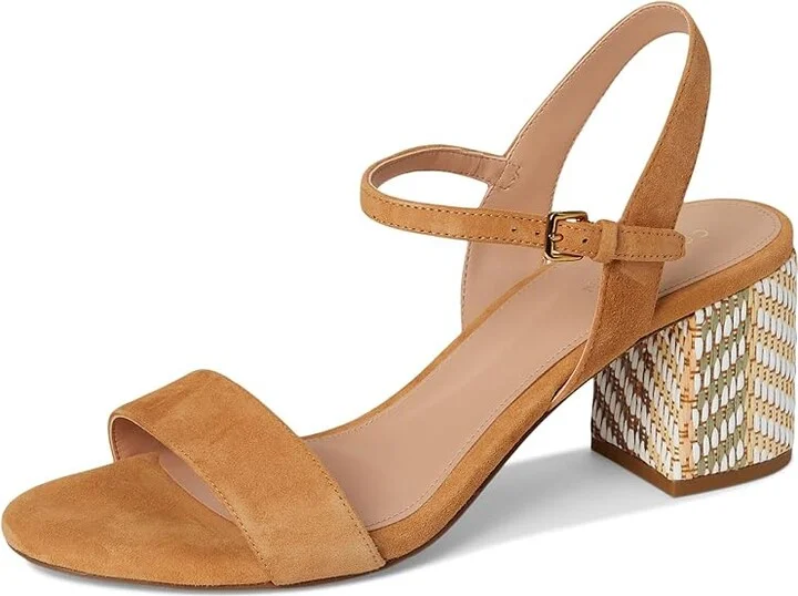 Cole Haan Josie Block Heel Sandals 65mm Women's Shoes Striped Raffia/Biscuit Leather : 10.5 B - Medium - Image 5