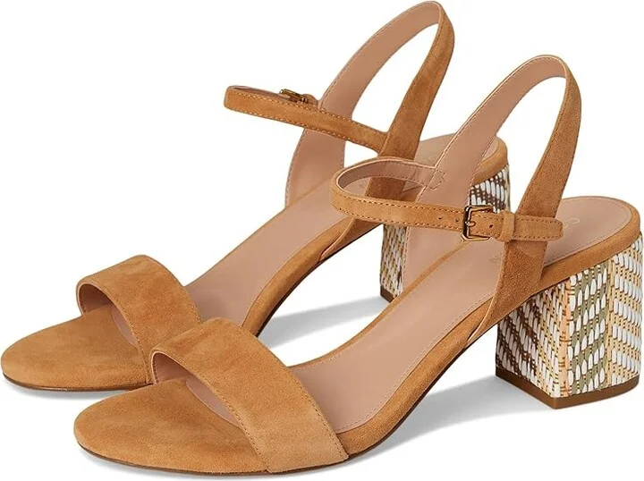 Cole Haan Josie Block Heel Sandals 65mm Women's Shoes Striped Raffia/Biscuit Leather : 10.5 B - Medium