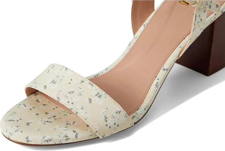 Cole Haan Josie Block Heel Sandals 65mm Women's Shoes Vanilla Custard Floral Print Textile : 6 B - Medium, Leather - Image 7